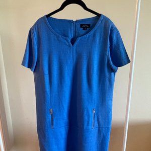 Tahari Bright Blue Cotton Dress, Size 14, Fully Lined, zip pockets